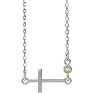 14K White Peridot Sideways Accented Cross 16-18" Necklace