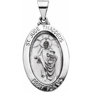 14K White 23.25x16 mm Hollow Oval Saint Jude Medal
