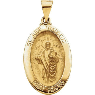 14K Yellow 23.25x16 mm Hollow Oval Saint Jude Medal