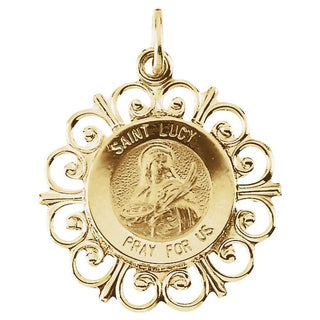 14K Yellow 18 mm Round Saint Lucy Medal