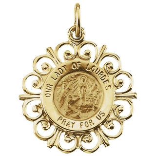 14K Yellow 18 mm Round Our Lady of Lourdes Medal