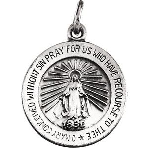 14K White 15 mm Miraculous Medal