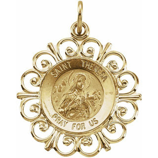 14K Yellow 18 mm Saint Theresa Medal  