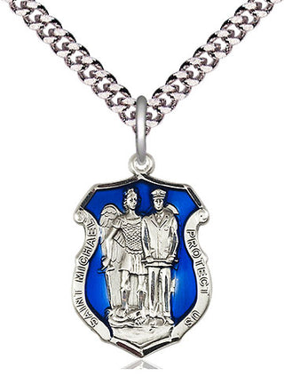 Pewter Saint Michael the Archangel Police Shield Medal Religious Jewelry Engraved Catholic Saint Jewelry