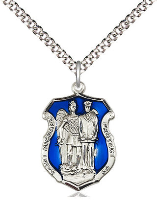 Pewter Saint Michael the Archangel Police Shield Medal Religious Jewelry Engraved Catholic Saint Jewelry