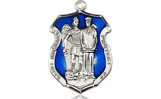 Sterling Silver Saint Michael the Archangel Police Shield Medal Religious Jewelry Engraved Catholic Saint Jewelry