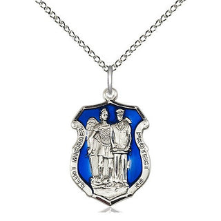 Sterling Silver Saint Michael the Archangel Police Shield Medal Religious Jewelry Engraved Catholic Saint Jewelry