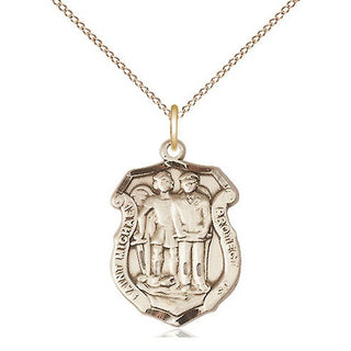 14kt Gold Saint Michael the Archangel Police Shield Medal Engraved Catholic Saint Jewelry