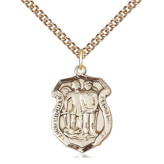 14kt Gold Saint Michael the Archangel Police Shield Medal Engraved Catholic Saint Jewelry