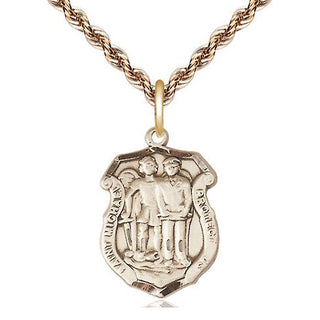 14kt Gold Saint Michael the Archangel Police Shield Medal Engraved Catholic Saint Jewelry