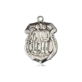 Pewter Saint Michael the Archangel Police Shield Medal Engraved Catholic Saint Jewelry