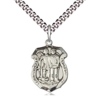 Pewter Saint Michael the Archangel Police Shield Medal Religious Jewelry Engraved Catholic Saint Jewelry