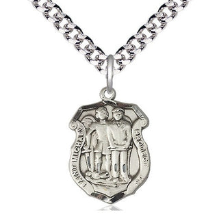 Pewter Saint Michael the Archangel Police Shield Medal Religious Jewelry Engraved Catholic Saint Jewelry