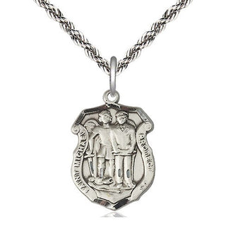 Sterling Silver Saint Michael the Archangel Police Shield Medal Religious Jewelry Engraved Catholic Saint Jewelry