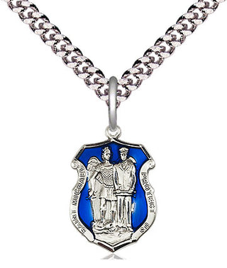 Pewter Saint Michael the Archangel Police Shield Medal Religious and Catholic Jewelry Engraved Catholic Saint Jewelry
