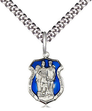 Sterling Silver Saint Michael the Archangel Police Shield Medal Religious and Catholic Jewelry Engraved Catholic Saint Jewelry