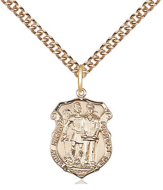 14kt Gold Filled Saint Michael the Archangel Police Shield Medal Religious and Catholic Jewelry Engraved Catholic Saint Jewelry