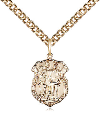 14kt Gold Filled Saint Michael the Archangel Police Shield Medal Religious and Catholic Jewelry Engraved Catholic Saint Jewelry
