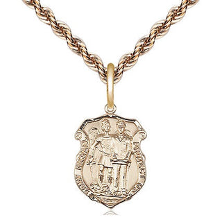 14kt Gold Filled Saint Michael the Archangel Police Shield Medal Religious and Catholic Jewelry Engraved Catholic Saint Jewelry
