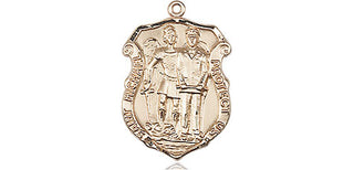 14kt Gold Saint Michael the Archangel Police Shield Medal Engraved Catholic Saint Jewelry