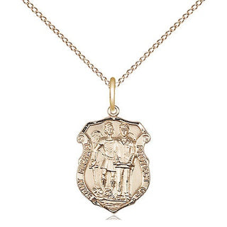 14kt Gold Saint Michael the Archangel Police Shield Medal Engraved Catholic Saint Jewelry