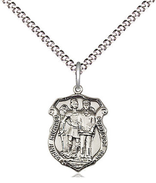 Sterling Silver Saint Michael the Archangel Police Shield Medal Religious and Catholic Jewelry Engraved Catholic Saint Jewelry