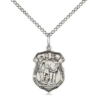 Sterling Silver Saint Michael the Archangel Police Shield Medal Religious and Catholic Jewelry Engraved Catholic Saint Jewelry