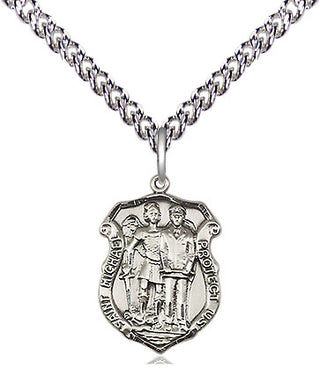 Sterling Silver Saint Michael the Archangel Police Shield Medal Religious and Catholic Jewelry Engraved Catholic Saint Jewelry