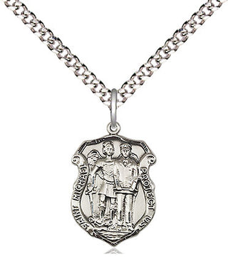 Sterling Silver Saint Michael the Archangel Police Shield Medal Religious and Catholic Jewelry Engraved Catholic Saint Jewelry