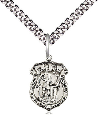 Sterling Silver Saint Michael the Archangel Police Shield Medal Religious and Catholic Jewelry Engraved Catholic Saint Jewelry