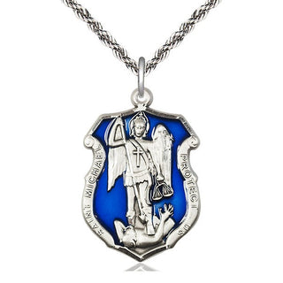 Sterling Silver Saint Michael the Archangel Shield Medal Catholic Jewelry Engraved Catholic Saint Jewelry