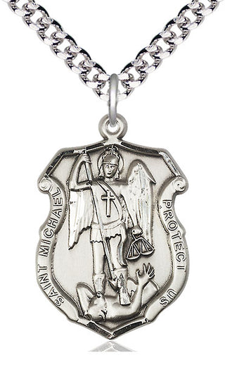 Pewter Saint Michael the Archangel Shield Medal Catholic Jewelry Engraved Catholic Saint Jewelry