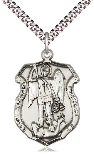 Sterling Silver Saint Michael the Archangel Shield Medal Catholic Jewelry Engraved Catholic Saint Jewelry