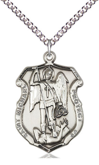 Sterling Silver Saint Michael the Archangel Shield Medal Catholic Jewelry Engraved Catholic Saint Jewelry