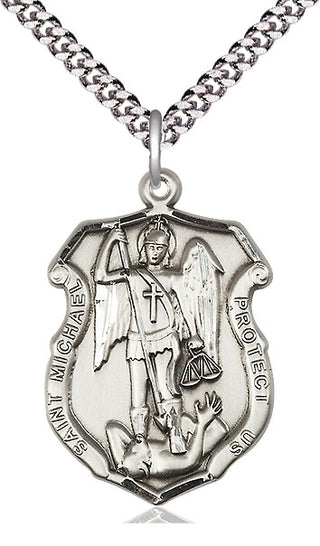 Sterling Silver Saint Michael the Archangel Shield Medal Catholic Jewelry Engraved Catholic Saint Jewelry