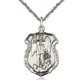 Sterling Silver Saint Michael the Archangel Shield Medal Catholic Jewelry Engraved Catholic Saint Jewelry