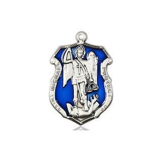 Sterling Silver Saint Michael the Archangel Shield Medal Religious Jewelry Engraved Catholic Saint Jewelry