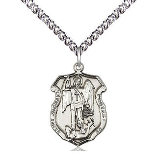 Sterling Silver Saint Michael the Archangel Shield Medal Religious Jewelry Engraved Catholic Saint Jewelry