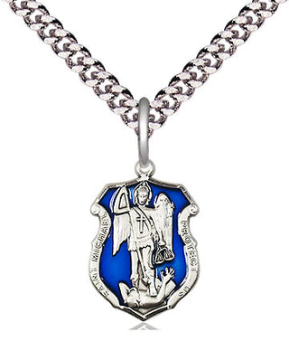 Pewter Saint Michael the Archangel Shield Medal Religious and Catholic Jewelry Engraved Catholic Saint Jewelry