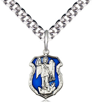 Pewter Saint Michael the Archangel Shield Medal Religious and Catholic Jewelry Engraved Catholic Saint Jewelry