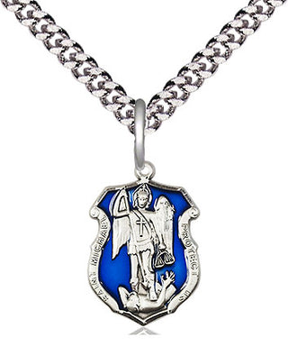 Pewter Saint Michael the Archangel Shield Medal Religious and Catholic Jewelry Engraved Catholic Saint Jewelry