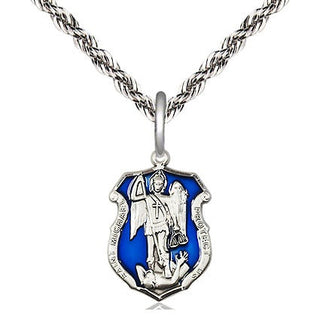 Sterling Silver Saint Michael the Archangel Shield Medal Religious and Catholic Jewelry Engraved Catholic Saint Jewelry