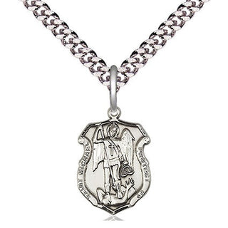 Pewter Saint Michael the Archangel Shield Medal Religious and Catholic Jewelry Engraved Catholic Saint Jewelry