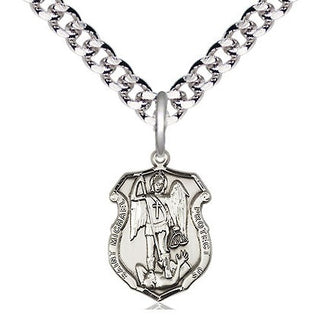 Pewter Saint Michael the Archangel Shield Medal Religious and Catholic Jewelry Engraved Catholic Saint Jewelry