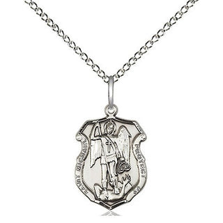 Sterling Silver Saint Michael the Archangel Shield Medal Religious and Catholic Jewelry Engraved Catholic Saint Jewelry
