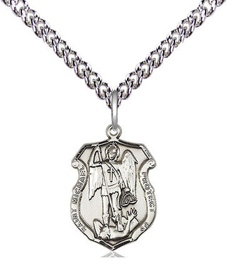 Sterling Silver Saint Michael the Archangel Shield Medal Religious and Catholic Jewelry Engraved Catholic Saint Jewelry