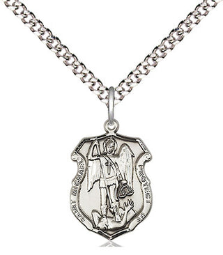 Sterling Silver Saint Michael the Archangel Shield Medal Religious and Catholic Jewelry Engraved Catholic Saint Jewelry