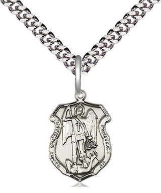 Sterling Silver Saint Michael the Archangel Shield Medal Religious and Catholic Jewelry Engraved Catholic Saint Jewelry