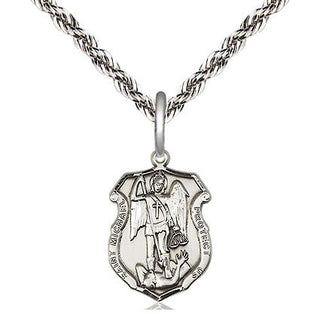 Sterling Silver Saint Michael the Archangel Shield Medal Religious and Catholic Jewelry Engraved Catholic Saint Jewelry