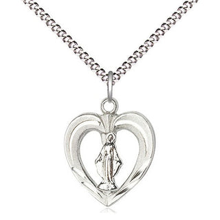 Sterling Silver Heart / Miraculous Medal Religious and Catholic Jewelry